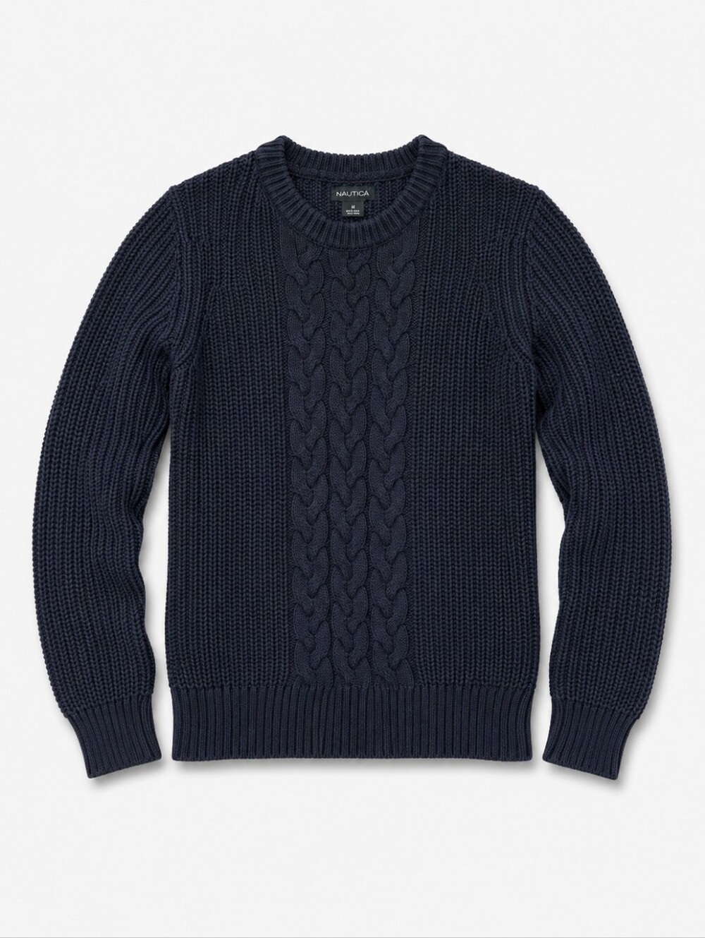 Nautica Men's Medium Cable Knit Crewneck Sweater‎ in Navy Chunky